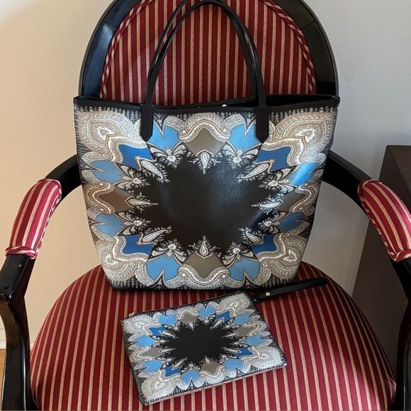 GIVENCHY Black Red & Blue White Scarf Print PVC Leather Tote Bag w inside bag - Picture 4 of 16